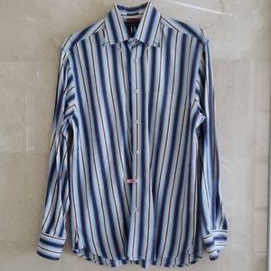 MEN'S BLUE & BROWN PINSTRIPE TOMMY HILFIGER SHIRT